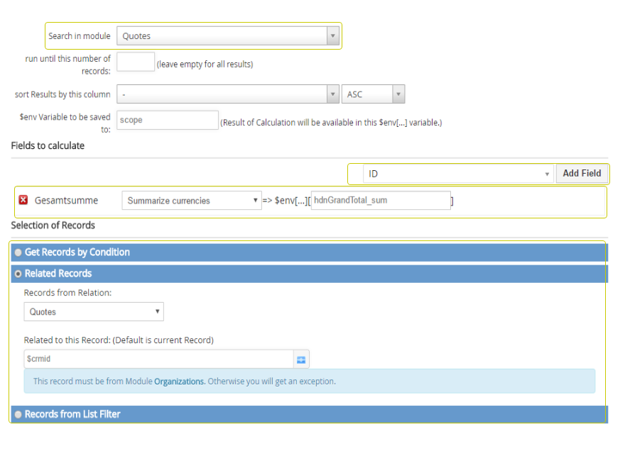 Calc Values From External Records